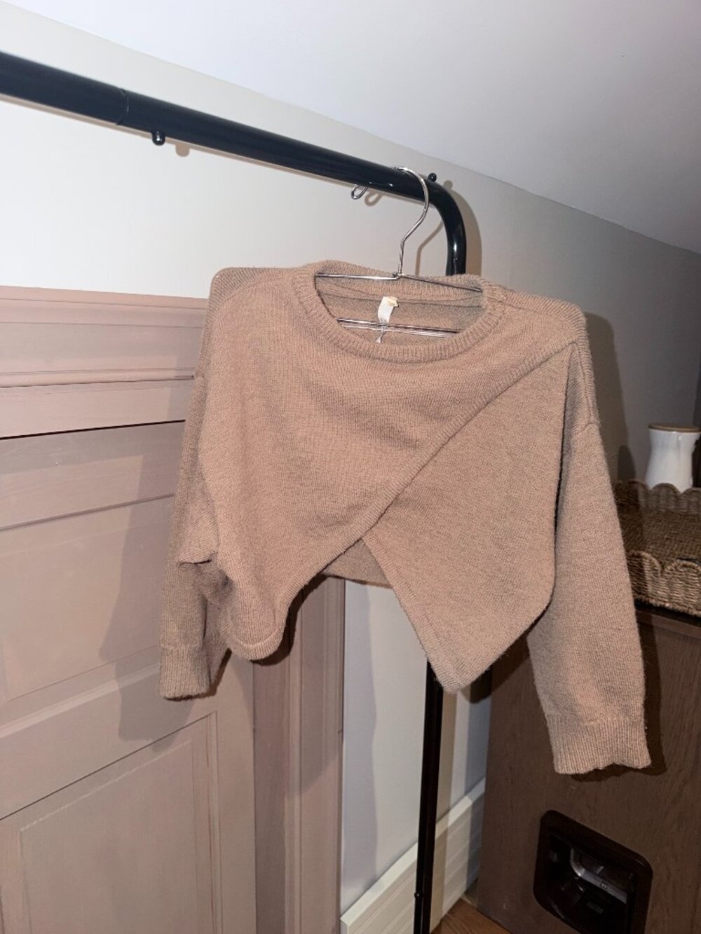 70°F/21°C Taupe Asymmetrical Wrap Cropped Sweater OS, XS/S